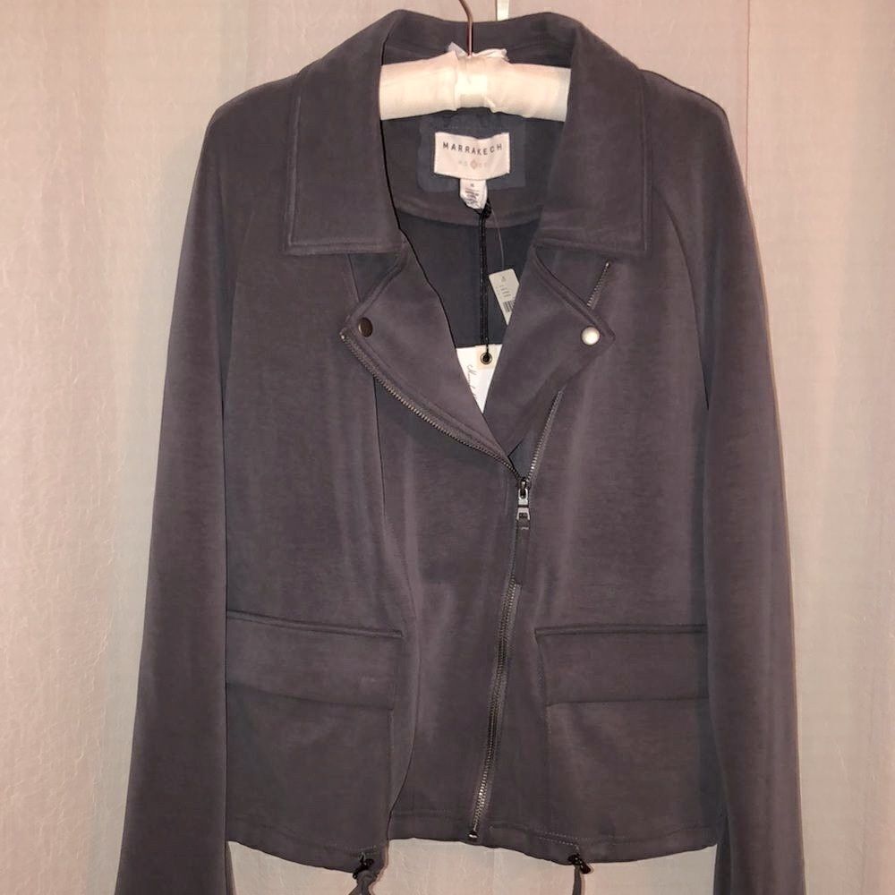 Anthropologie XL Marrakech Carbon Gray Moto Style Sweatshirt Jacket - Picture 5 of 16